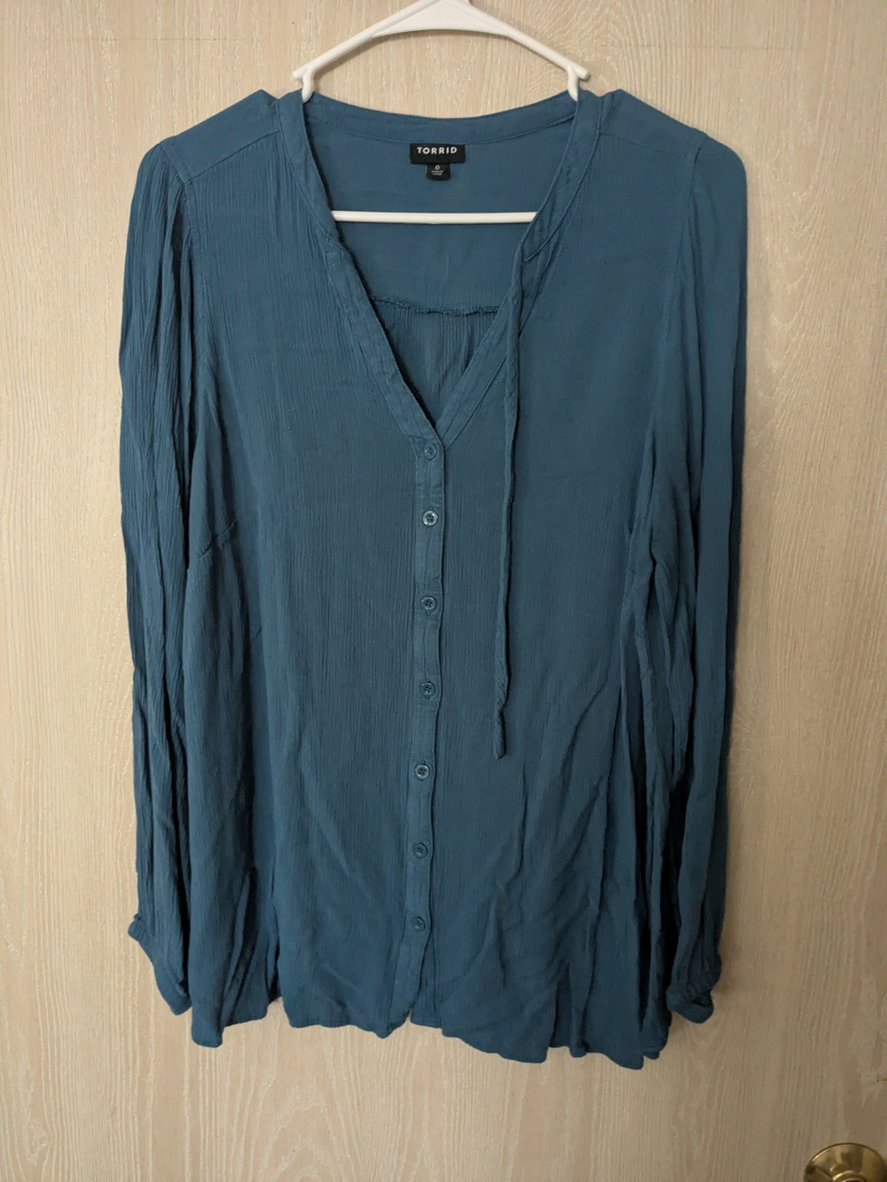 torrid teal button-front long sleeve blouse